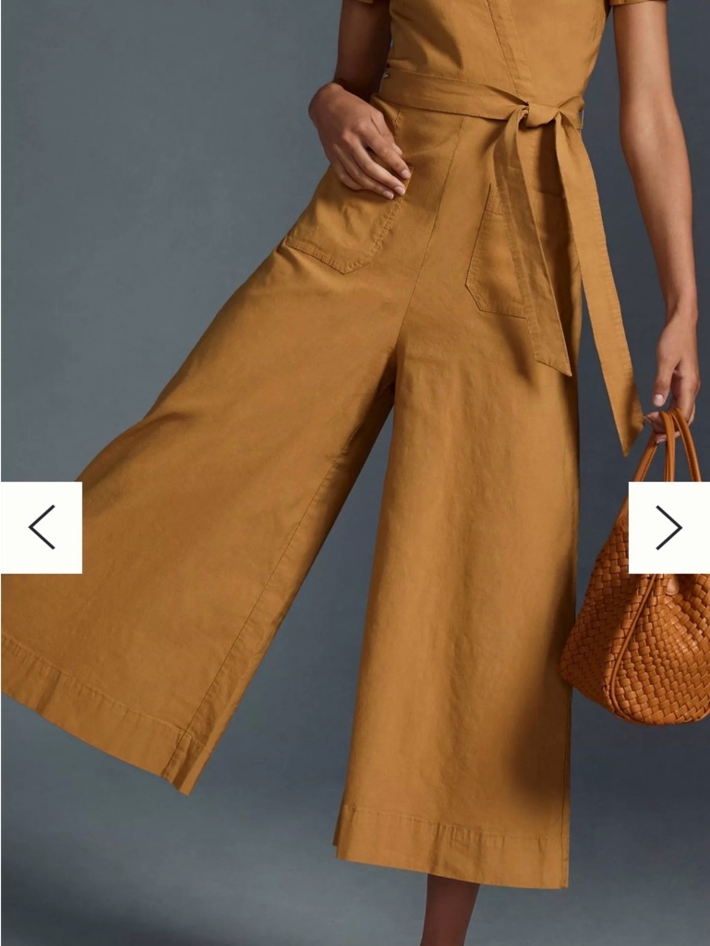 Anthropologie Maeve Rust-Tan Wrap Jumpsuit with Tie Waist